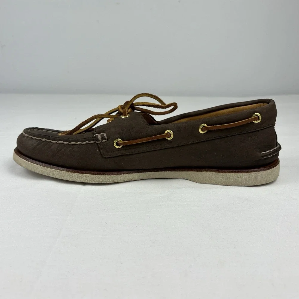 Sperry Gold Cup Brown Leather Boat Shoes 10.5M DeerSkin Lined Memory Foam EUC